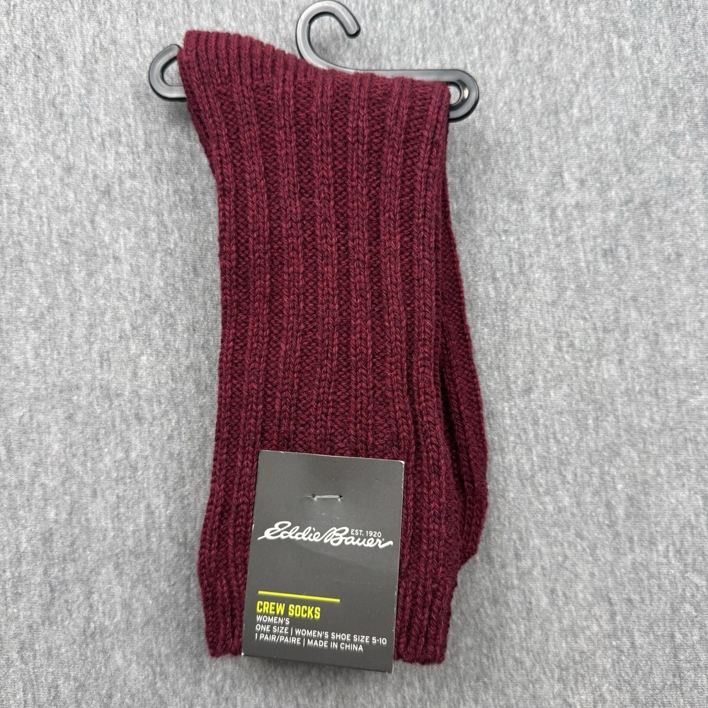 Eddie Bauer Crew Sock Merino Wool Blend Fits Women's Shoe Sz 5-10 NEW 0261 Red